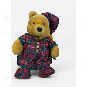 Adorable Vintage 1990s Winnie the Pooh stuffie with a plaid nightgown set